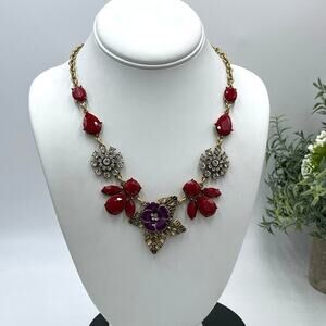 The‎ Delta Box Red Purple Rhinestone Floral Statement Necklace Costume Jewelry